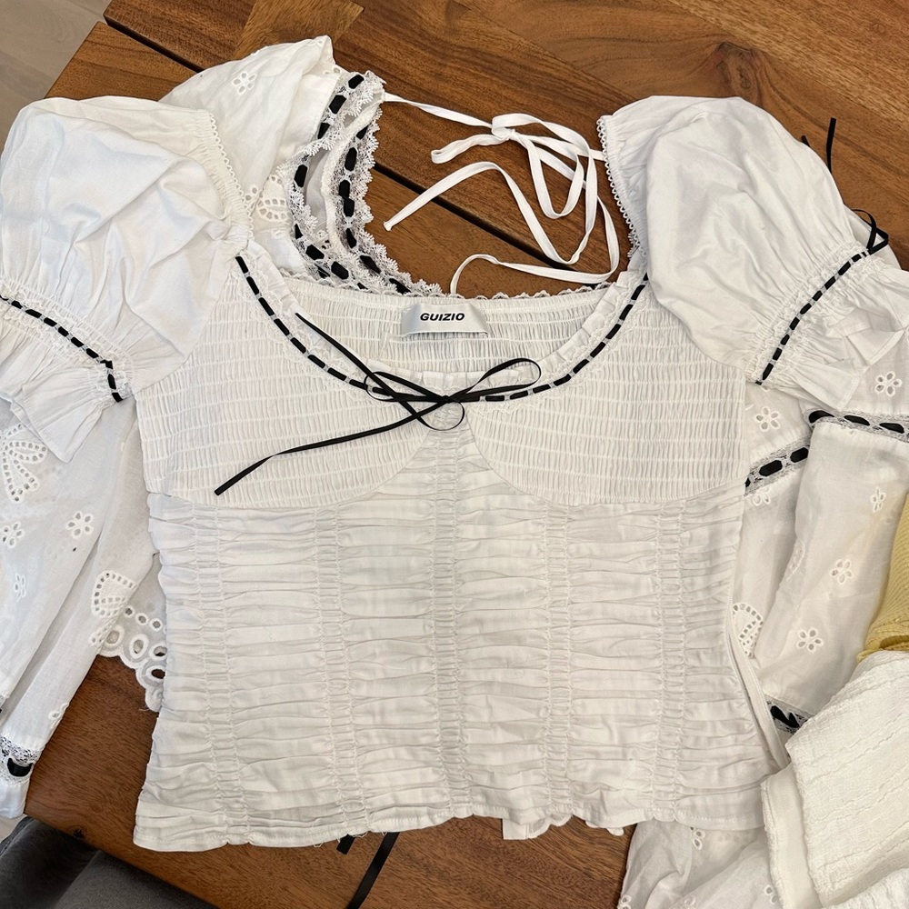 Danielle Guizo Fontana top sample 1 of 1 White Smocked Puff Sleeve Top